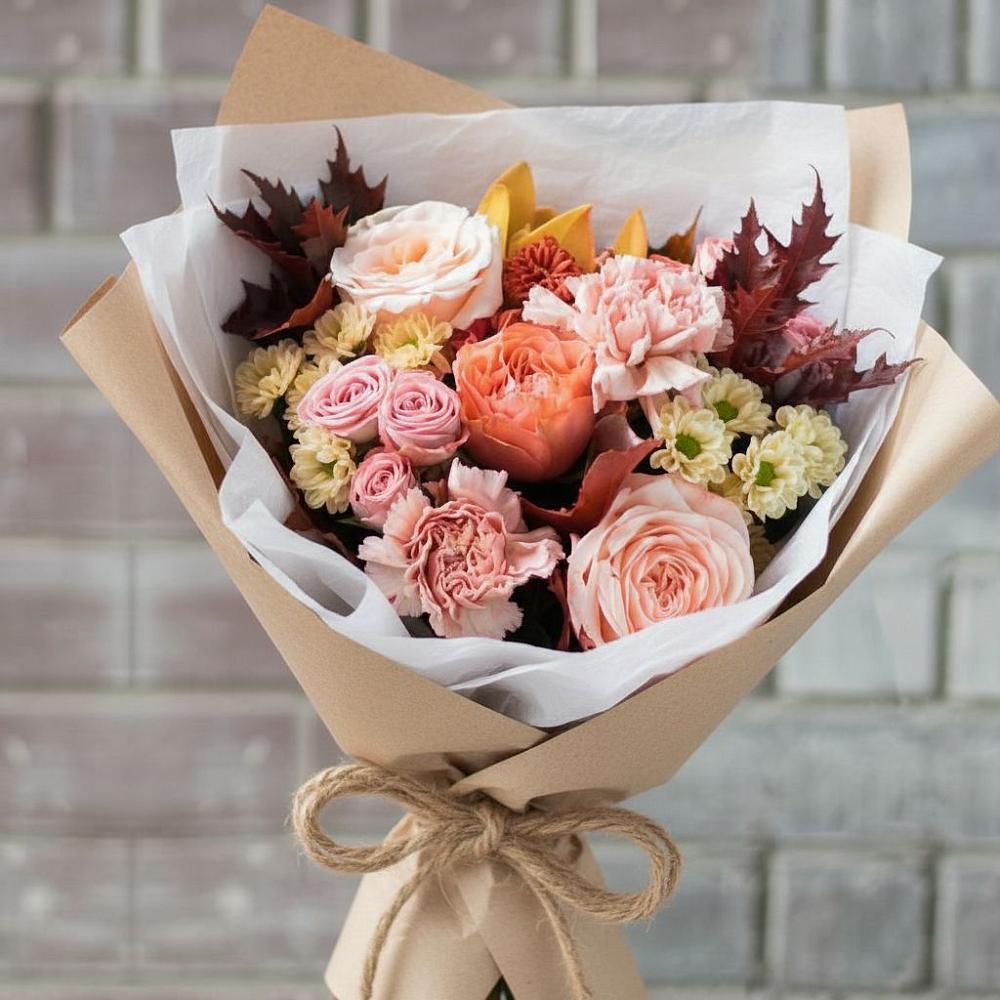 Букет цветов из: Гвоздики, Хризантемы и Розы в Юрюзани