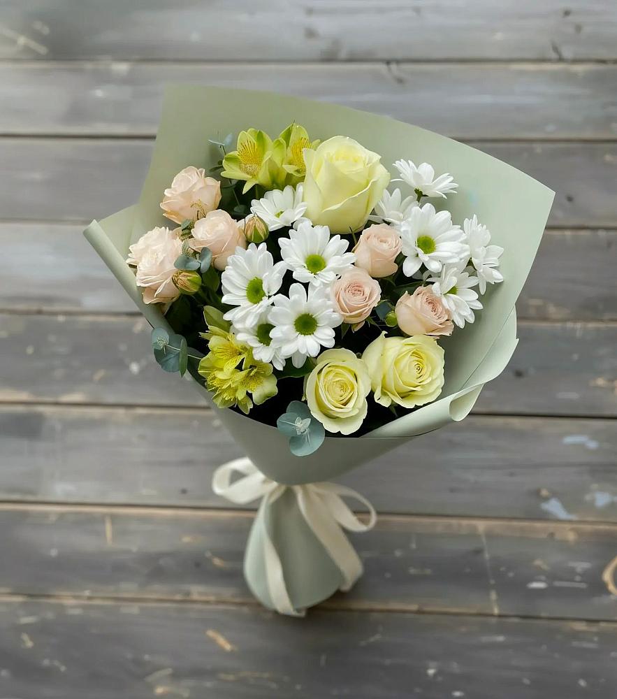 Букет цветов из: Альстромерии, Розы и Хризантемы в Юрюзани