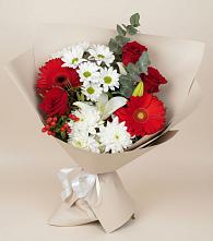 Букет цветов из:  Розы, Хризантемы, Герберы и Лилии в Юрюзани