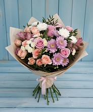 Букет цветов из:  Хризантемы, Розы и Альстромерии в Юрюзани